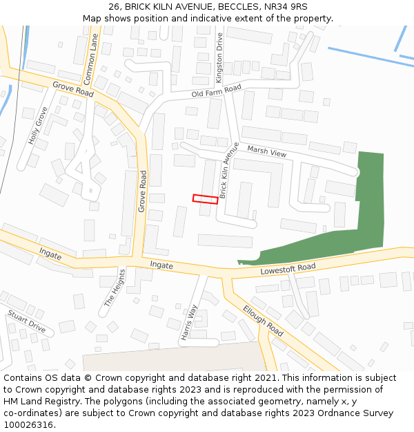 26, BRICK KILN AVENUE, BECCLES, NR34 9RS: Location map and indicative extent of plot