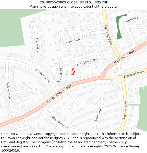 26, BRICKWORKS CLOSE, BRISTOL, BS5 7BF: Location map and indicative extent of plot