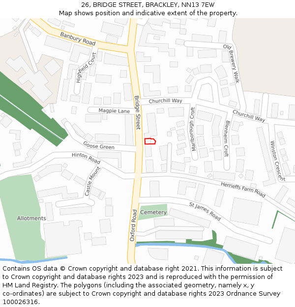 26, BRIDGE STREET, BRACKLEY, NN13 7EW: Location map and indicative extent of plot