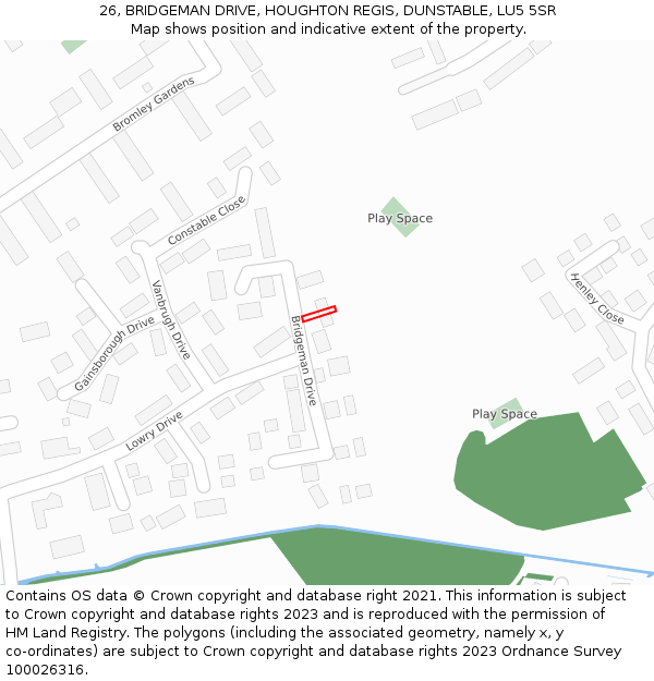 26, BRIDGEMAN DRIVE, HOUGHTON REGIS, DUNSTABLE, LU5 5SR: Location map and indicative extent of plot