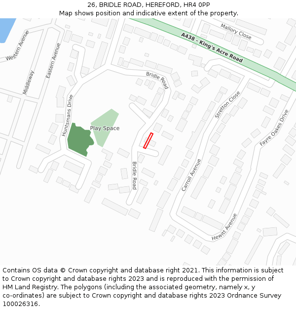 26, BRIDLE ROAD, HEREFORD, HR4 0PP: Location map and indicative extent of plot
