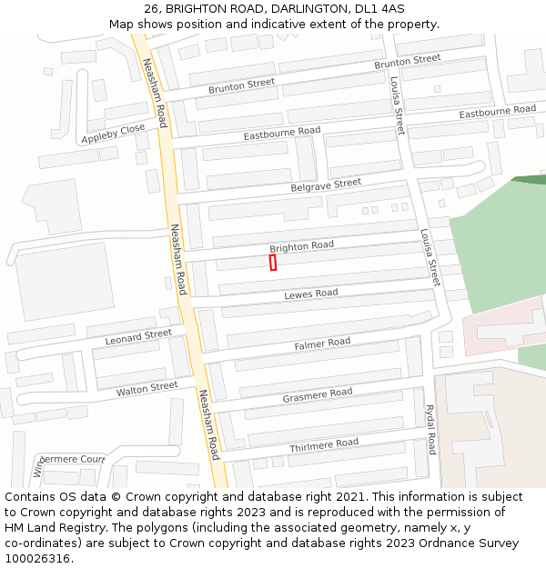26, BRIGHTON ROAD, DARLINGTON, DL1 4AS: Location map and indicative extent of plot