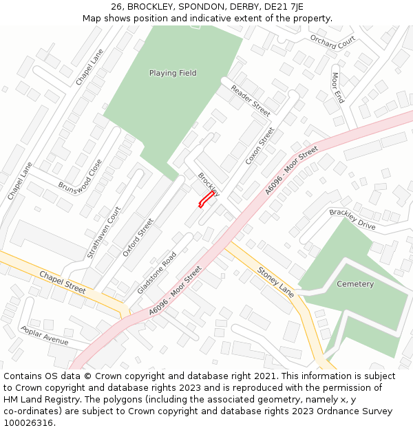 26, BROCKLEY, SPONDON, DERBY, DE21 7JE: Location map and indicative extent of plot