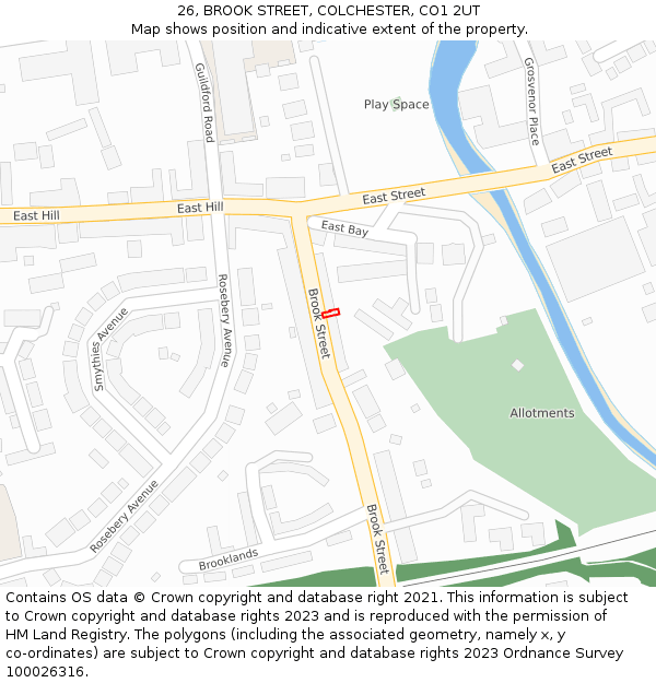 26, BROOK STREET, COLCHESTER, CO1 2UT: Location map and indicative extent of plot