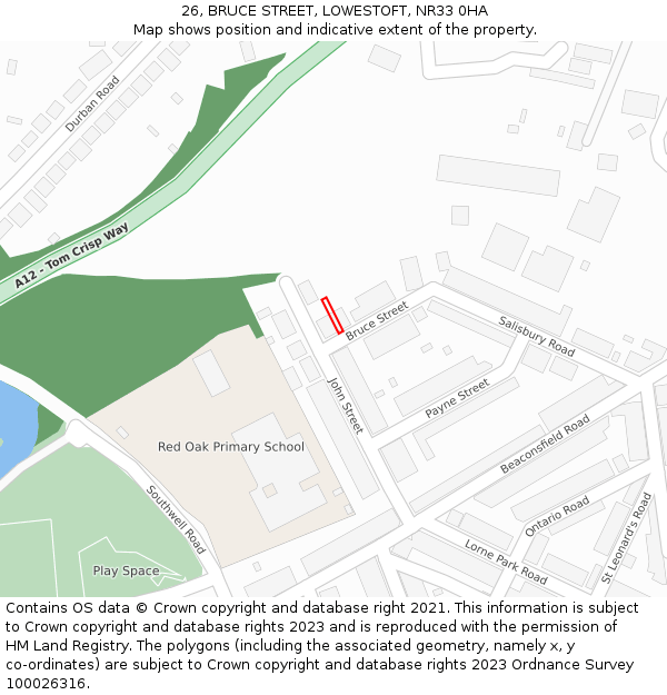 26, BRUCE STREET, LOWESTOFT, NR33 0HA: Location map and indicative extent of plot