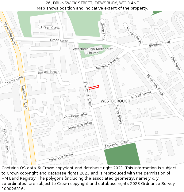 26, BRUNSWICK STREET, DEWSBURY, WF13 4NE: Location map and indicative extent of plot