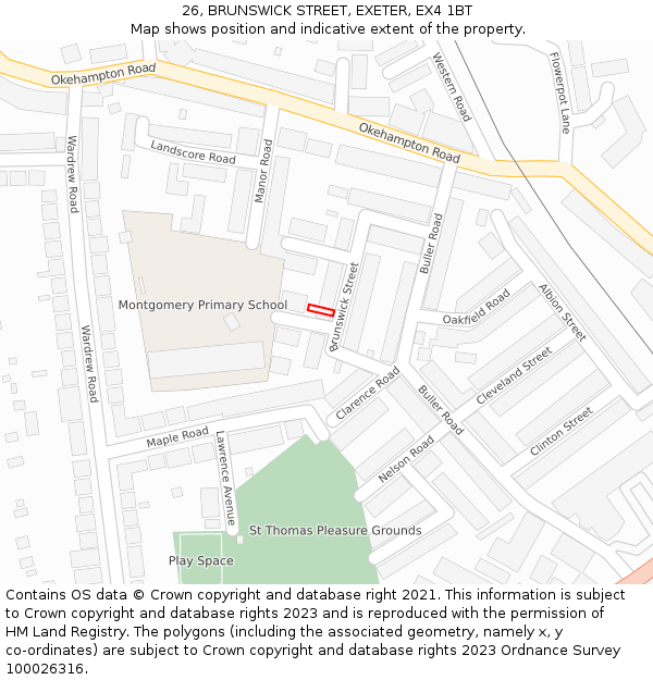 26, BRUNSWICK STREET, EXETER, EX4 1BT: Location map and indicative extent of plot