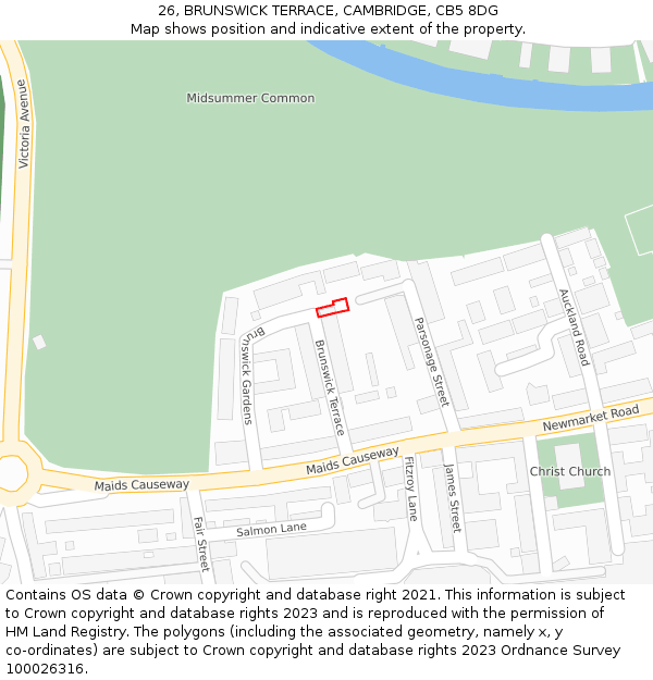 26, BRUNSWICK TERRACE, CAMBRIDGE, CB5 8DG: Location map and indicative extent of plot