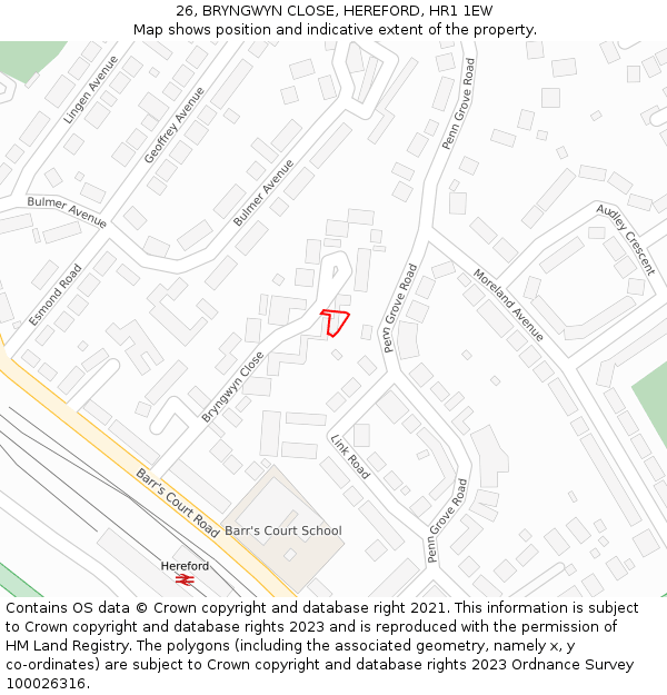 26, BRYNGWYN CLOSE, HEREFORD, HR1 1EW: Location map and indicative extent of plot