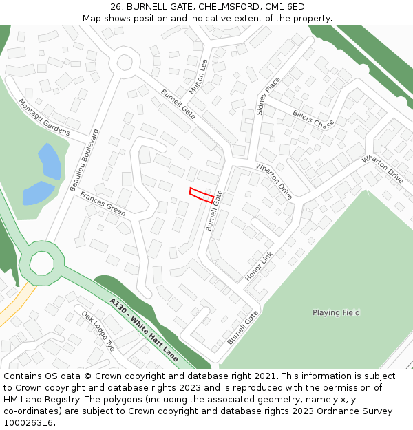 26, BURNELL GATE, CHELMSFORD, CM1 6ED: Location map and indicative extent of plot