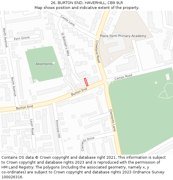 26, BURTON END, HAVERHILL, CB9 9LR: Location map and indicative extent of plot