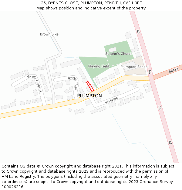 26, BYRNES CLOSE, PLUMPTON, PENRITH, CA11 9PE: Location map and indicative extent of plot