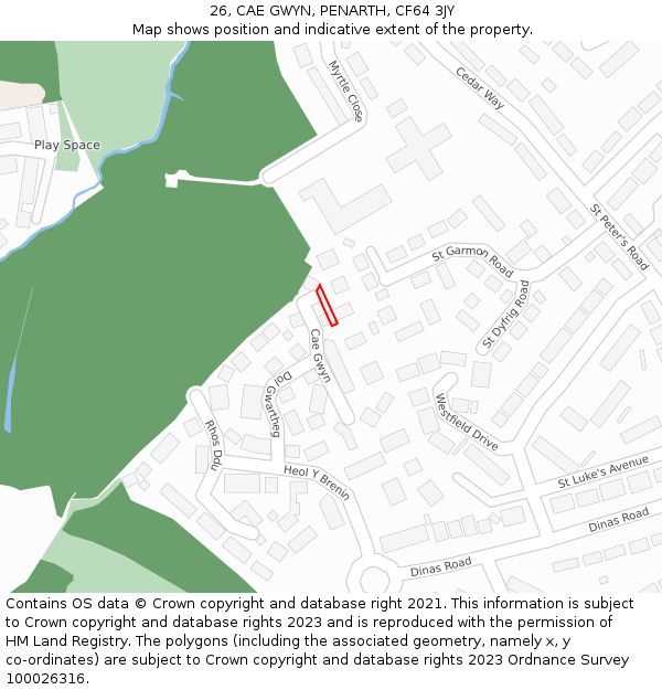 26, CAE GWYN, PENARTH, CF64 3JY: Location map and indicative extent of plot