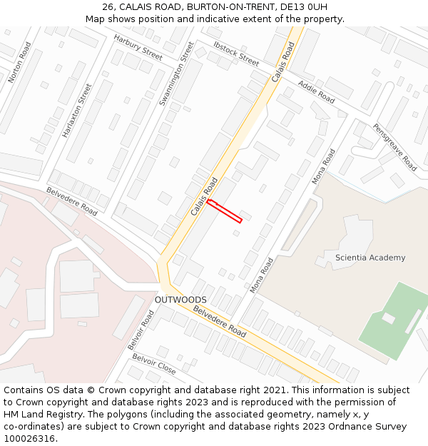 26, CALAIS ROAD, BURTON-ON-TRENT, DE13 0UH: Location map and indicative extent of plot