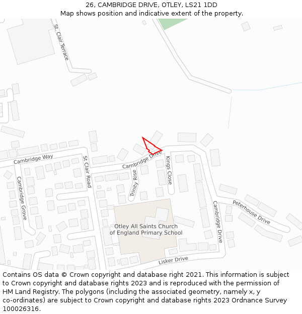 26, CAMBRIDGE DRIVE, OTLEY, LS21 1DD: Location map and indicative extent of plot