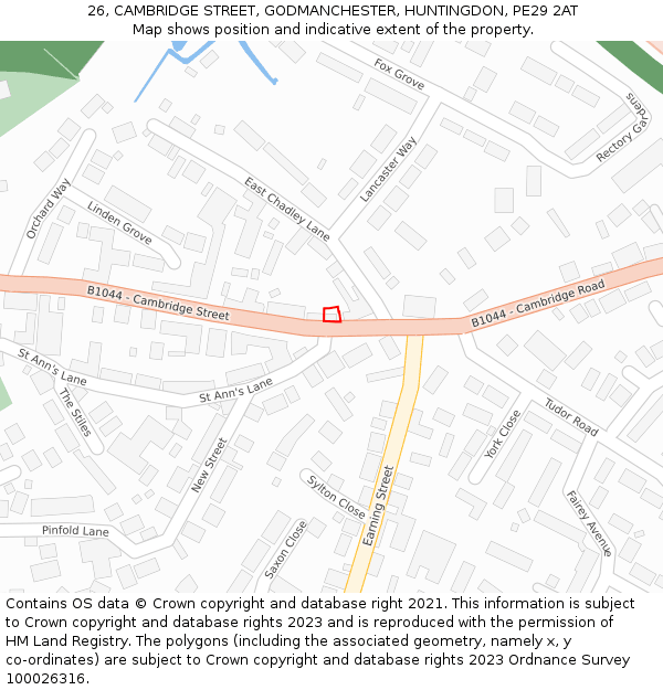26, CAMBRIDGE STREET, GODMANCHESTER, HUNTINGDON, PE29 2AT: Location map and indicative extent of plot