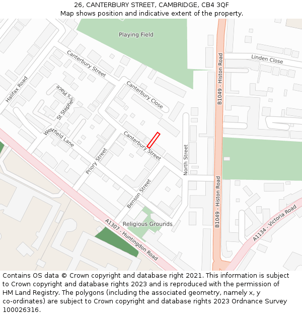 26, CANTERBURY STREET, CAMBRIDGE, CB4 3QF: Location map and indicative extent of plot