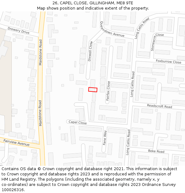 26, CAPEL CLOSE, GILLINGHAM, ME8 9TE: Location map and indicative extent of plot