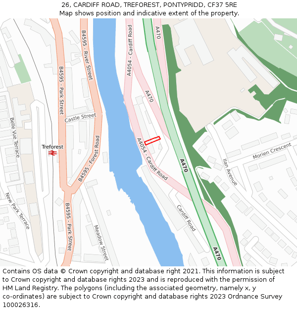 26, CARDIFF ROAD, TREFOREST, PONTYPRIDD, CF37 5RE: Location map and indicative extent of plot