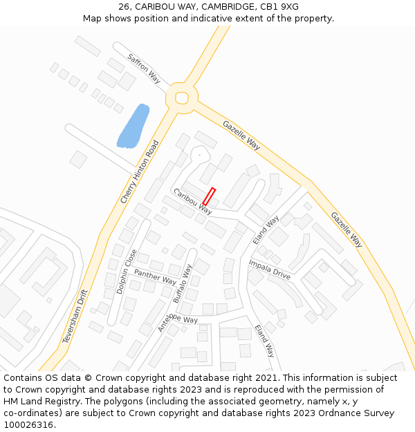 26, CARIBOU WAY, CAMBRIDGE, CB1 9XG: Location map and indicative extent of plot