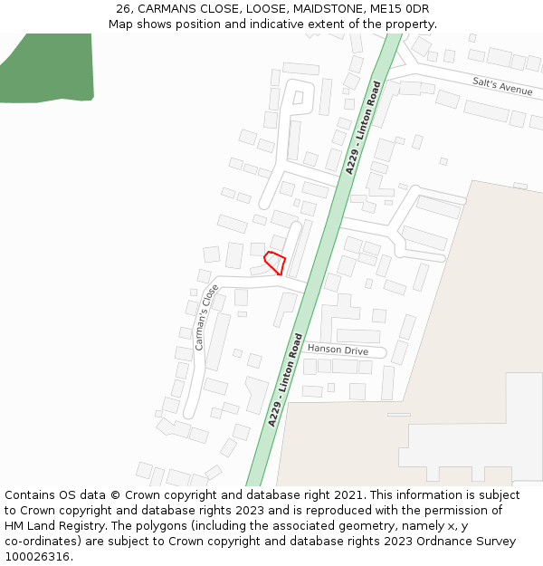 26, CARMANS CLOSE, LOOSE, MAIDSTONE, ME15 0DR: Location map and indicative extent of plot