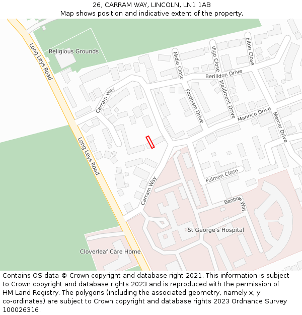 26, CARRAM WAY, LINCOLN, LN1 1AB: Location map and indicative extent of plot