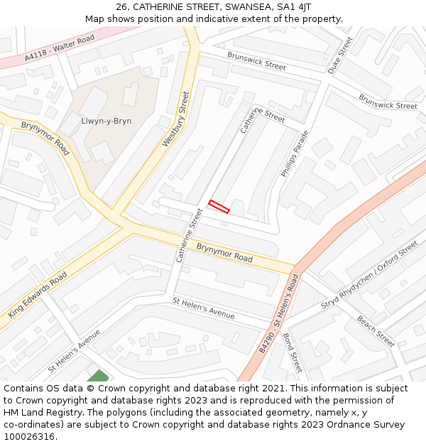 26, CATHERINE STREET, SWANSEA, SA1 4JT: Location map and indicative extent of plot