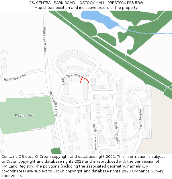 26, CENTRAL PARK ROAD, LOSTOCK HALL, PRESTON, PR5 5BW: Location map and indicative extent of plot