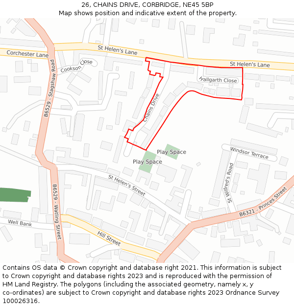 26, CHAINS DRIVE, CORBRIDGE, NE45 5BP: Location map and indicative extent of plot
