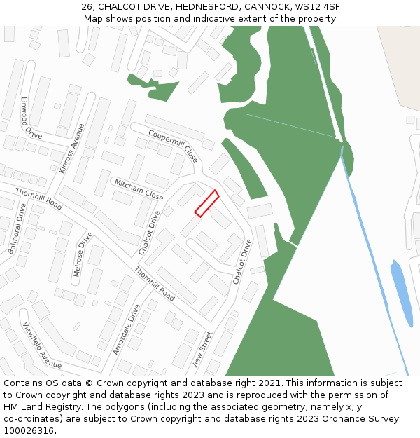 26, CHALCOT DRIVE, HEDNESFORD, CANNOCK, WS12 4SF: Location map and indicative extent of plot