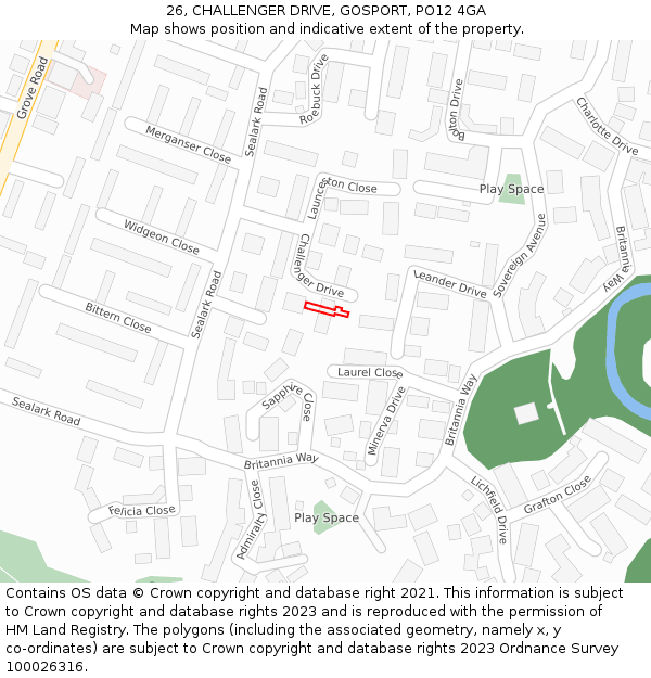 26, CHALLENGER DRIVE, GOSPORT, PO12 4GA: Location map and indicative extent of plot