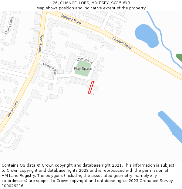 26, CHANCELLORS, ARLESEY, SG15 6YB: Location map and indicative extent of plot