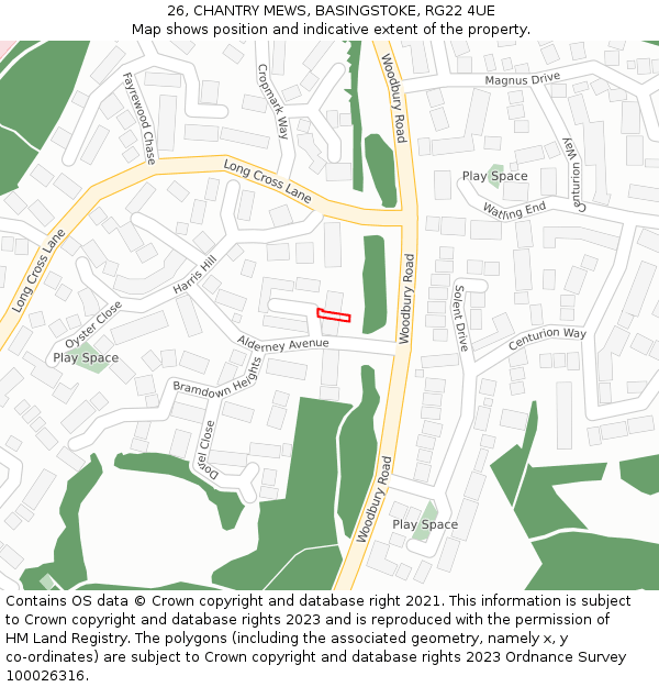 26, CHANTRY MEWS, BASINGSTOKE, RG22 4UE: Location map and indicative extent of plot