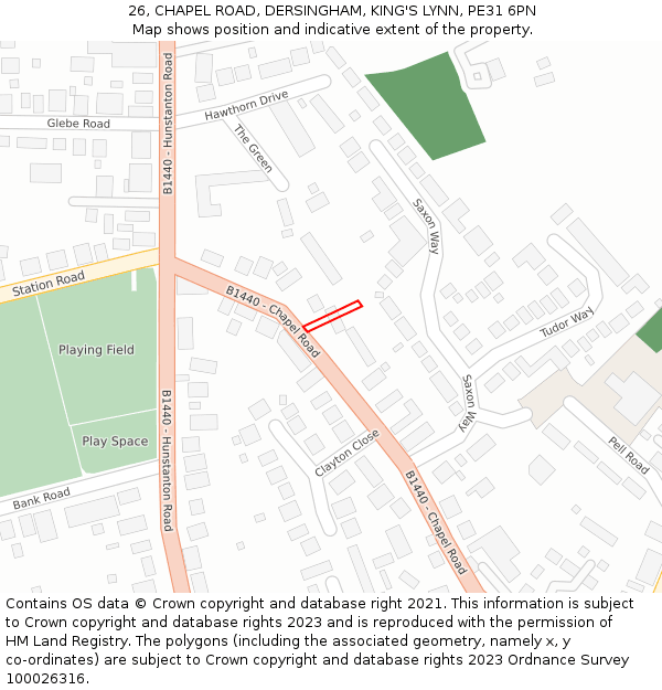 26, CHAPEL ROAD, DERSINGHAM, KING'S LYNN, PE31 6PN: Location map and indicative extent of plot