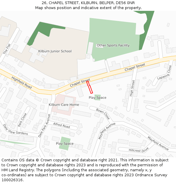 26, CHAPEL STREET, KILBURN, BELPER, DE56 0NR: Location map and indicative extent of plot