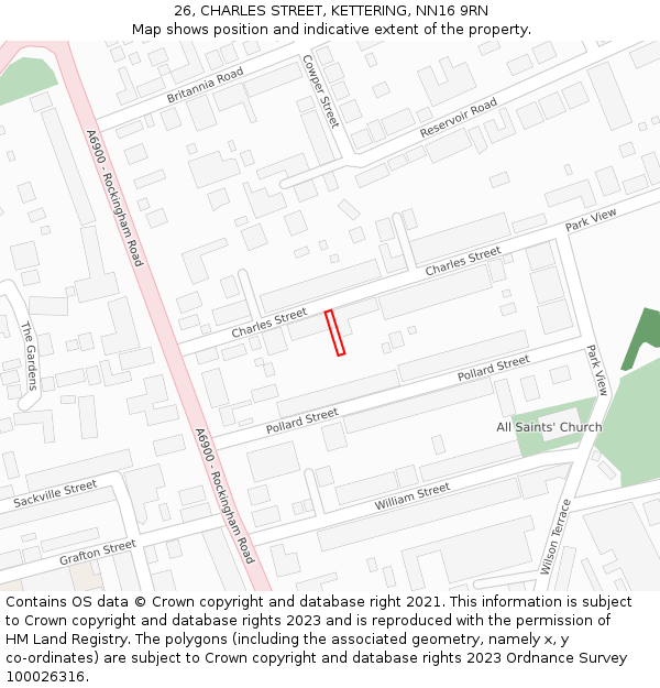 26, CHARLES STREET, KETTERING, NN16 9RN: Location map and indicative extent of plot