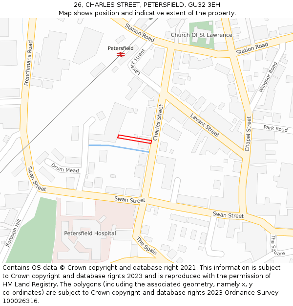 26, CHARLES STREET, PETERSFIELD, GU32 3EH: Location map and indicative extent of plot