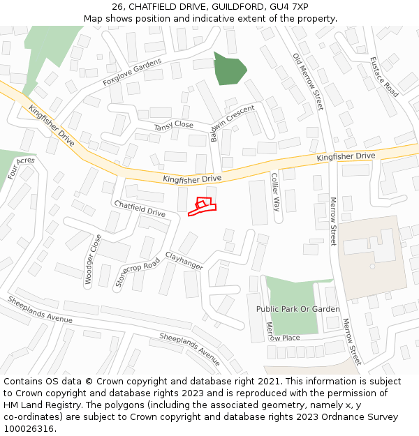 26, CHATFIELD DRIVE, GUILDFORD, GU4 7XP: Location map and indicative extent of plot