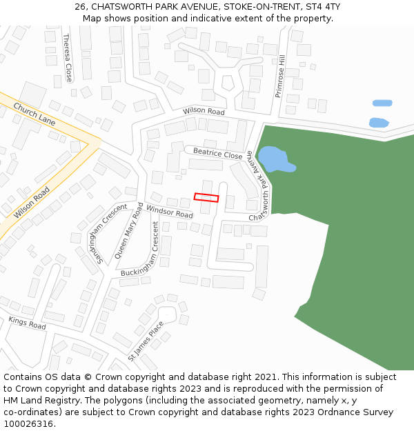 26, CHATSWORTH PARK AVENUE, STOKE-ON-TRENT, ST4 4TY: Location map and indicative extent of plot