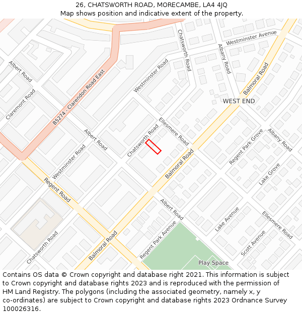 26, CHATSWORTH ROAD, MORECAMBE, LA4 4JQ: Location map and indicative extent of plot