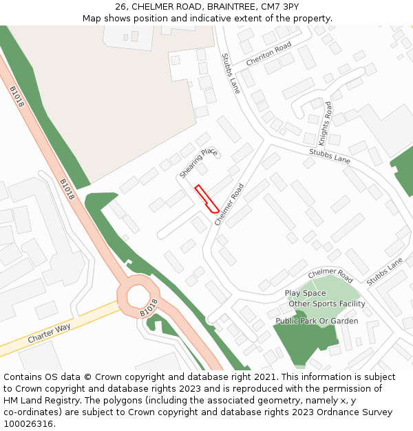26, CHELMER ROAD, BRAINTREE, CM7 3PY: Location map and indicative extent of plot