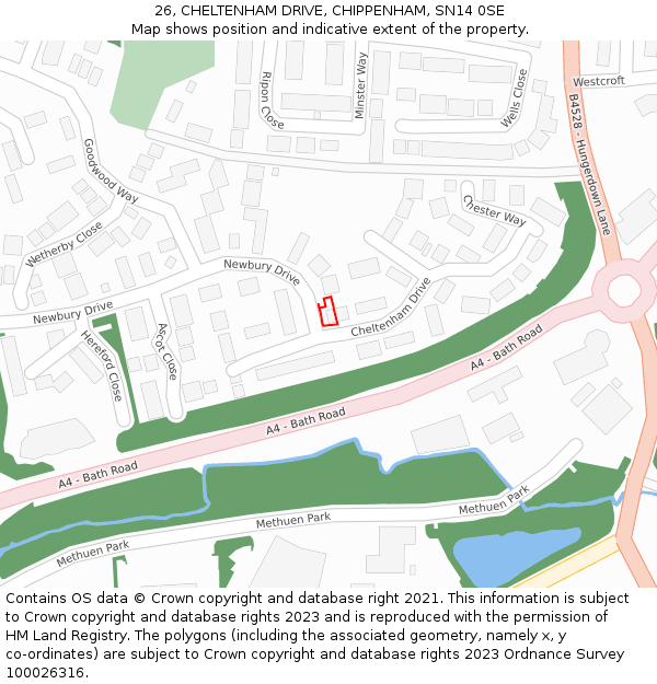 26, CHELTENHAM DRIVE, CHIPPENHAM, SN14 0SE: Location map and indicative extent of plot