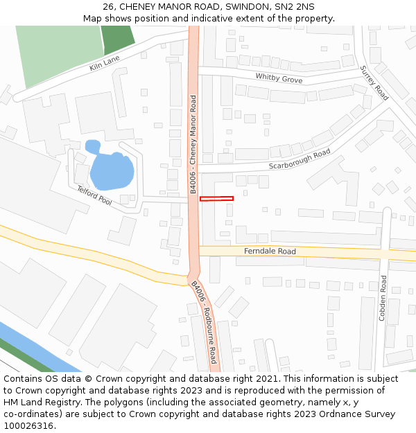 26, CHENEY MANOR ROAD, SWINDON, SN2 2NS: Location map and indicative extent of plot