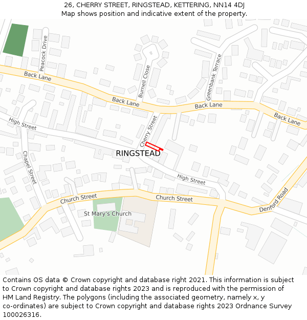 26, CHERRY STREET, RINGSTEAD, KETTERING, NN14 4DJ: Location map and indicative extent of plot