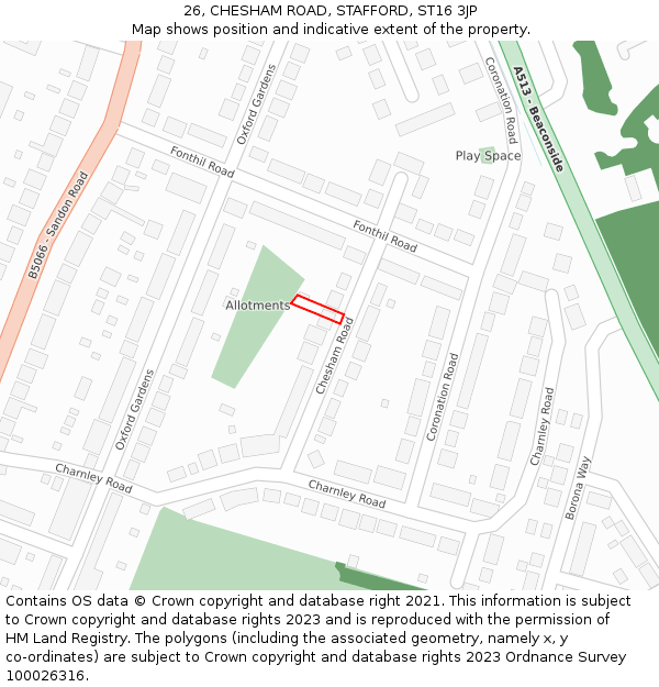 26, CHESHAM ROAD, STAFFORD, ST16 3JP: Location map and indicative extent of plot
