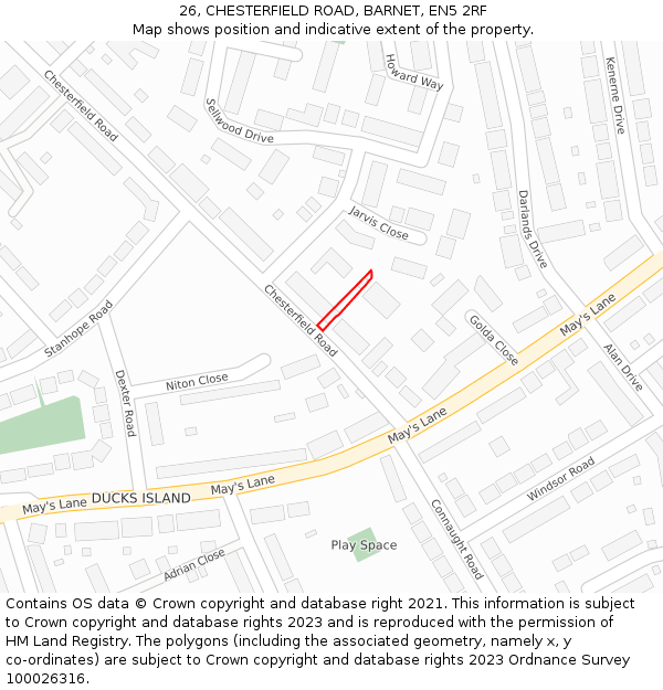26, CHESTERFIELD ROAD, BARNET, EN5 2RF: Location map and indicative extent of plot