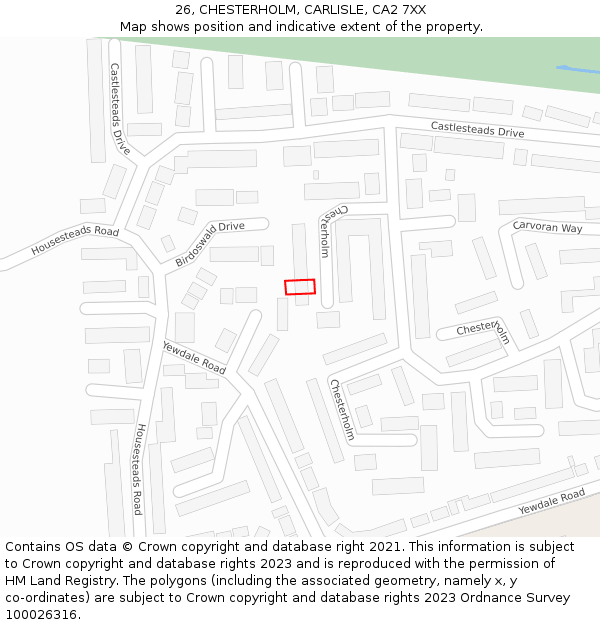 26, CHESTERHOLM, CARLISLE, CA2 7XX: Location map and indicative extent of plot