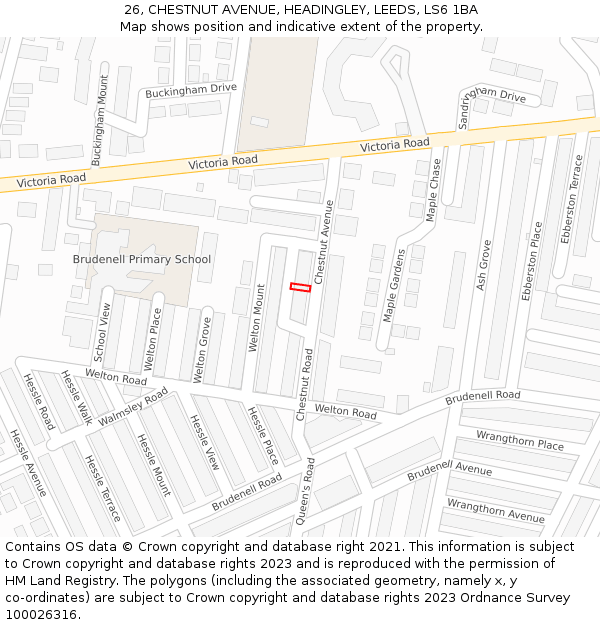 26, CHESTNUT AVENUE, HEADINGLEY, LEEDS, LS6 1BA: Location map and indicative extent of plot