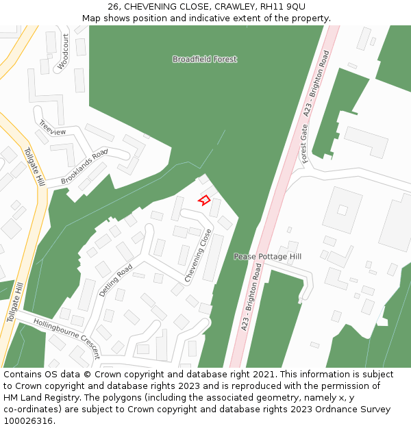 26, CHEVENING CLOSE, CRAWLEY, RH11 9QU: Location map and indicative extent of plot