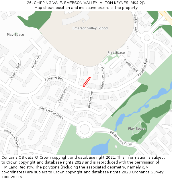 26, CHIPPING VALE, EMERSON VALLEY, MILTON KEYNES, MK4 2JN: Location map and indicative extent of plot